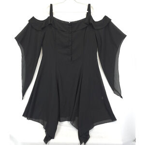 Goth Witchy Dress Womens 5XL Black Cold Shoulder Handkerchief Hem Chiffon Flowy
